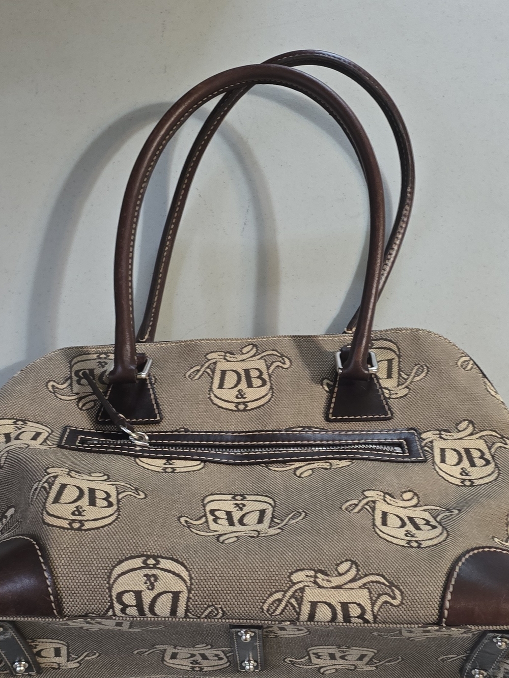 Dooney & Bourke Beige Canvas Tote with Brown Leather Trim